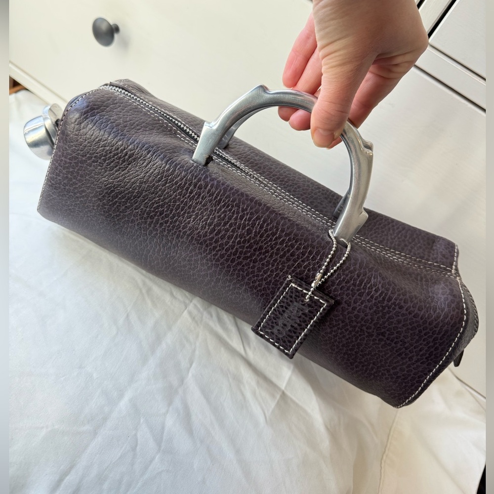 Latica Vintage Y2K Pebbled Leather Barrel Bag | Purple Silver Handle - Picture 15 of 17
